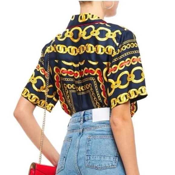 Sandro Paris New Mathias Silk Chain Print Button Down Blouse Medium Designer - Picture 2 of 16